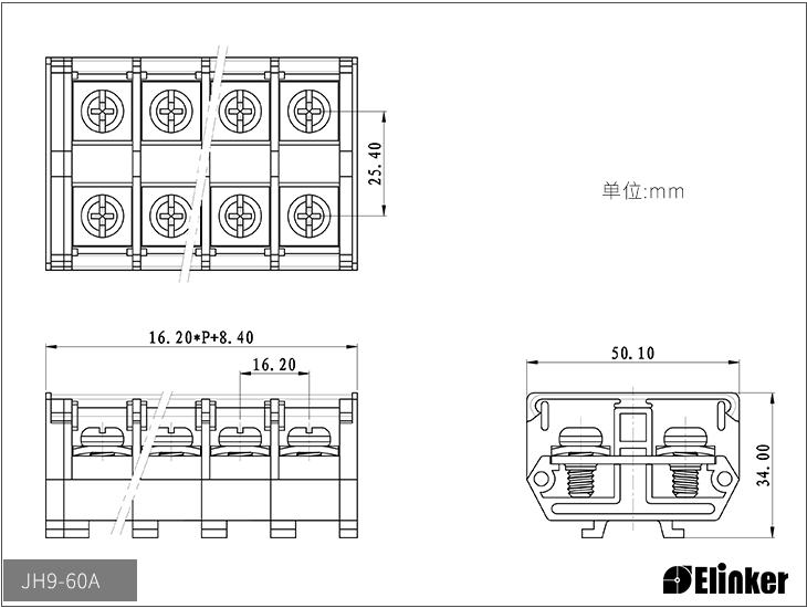 上海联捷JH9-60A轨道式接线端子排尺寸图